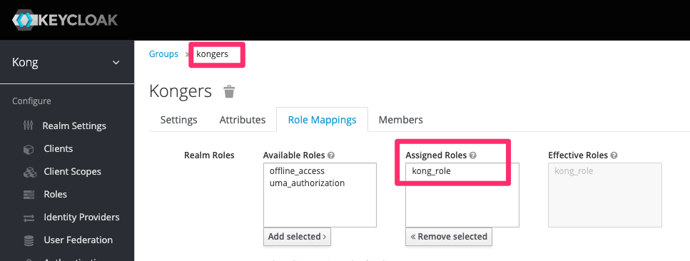 Keycloak role to group mapping