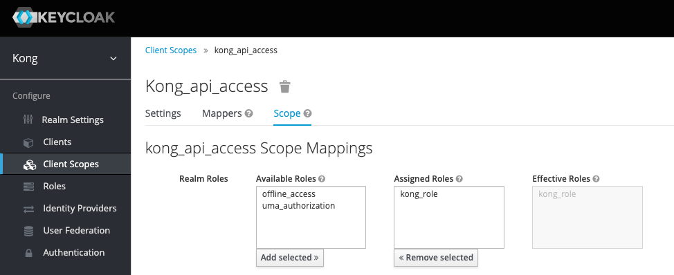 Keycloak scope and role mapping